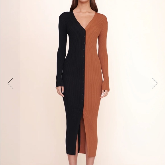 Staud Shoko Colorblocked Midi-Dress XS in tan and black - Picture 1 of 6